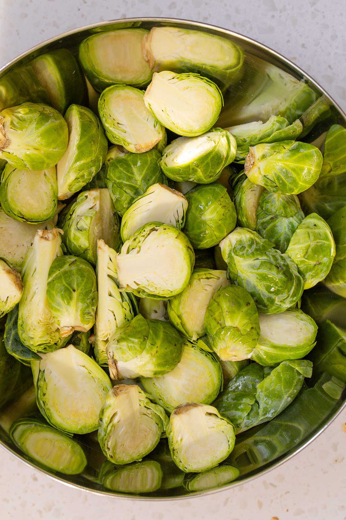 Sliced brussels sprouts in a bowl