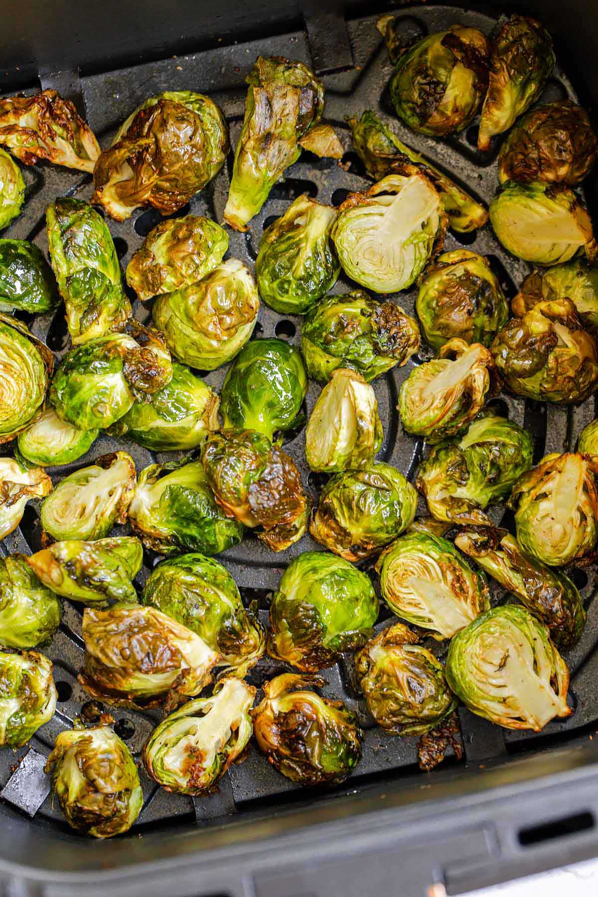 Air fryer brussels sprouts in air fryer basket