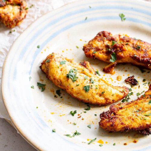Air fryer chicken tenders on a plate