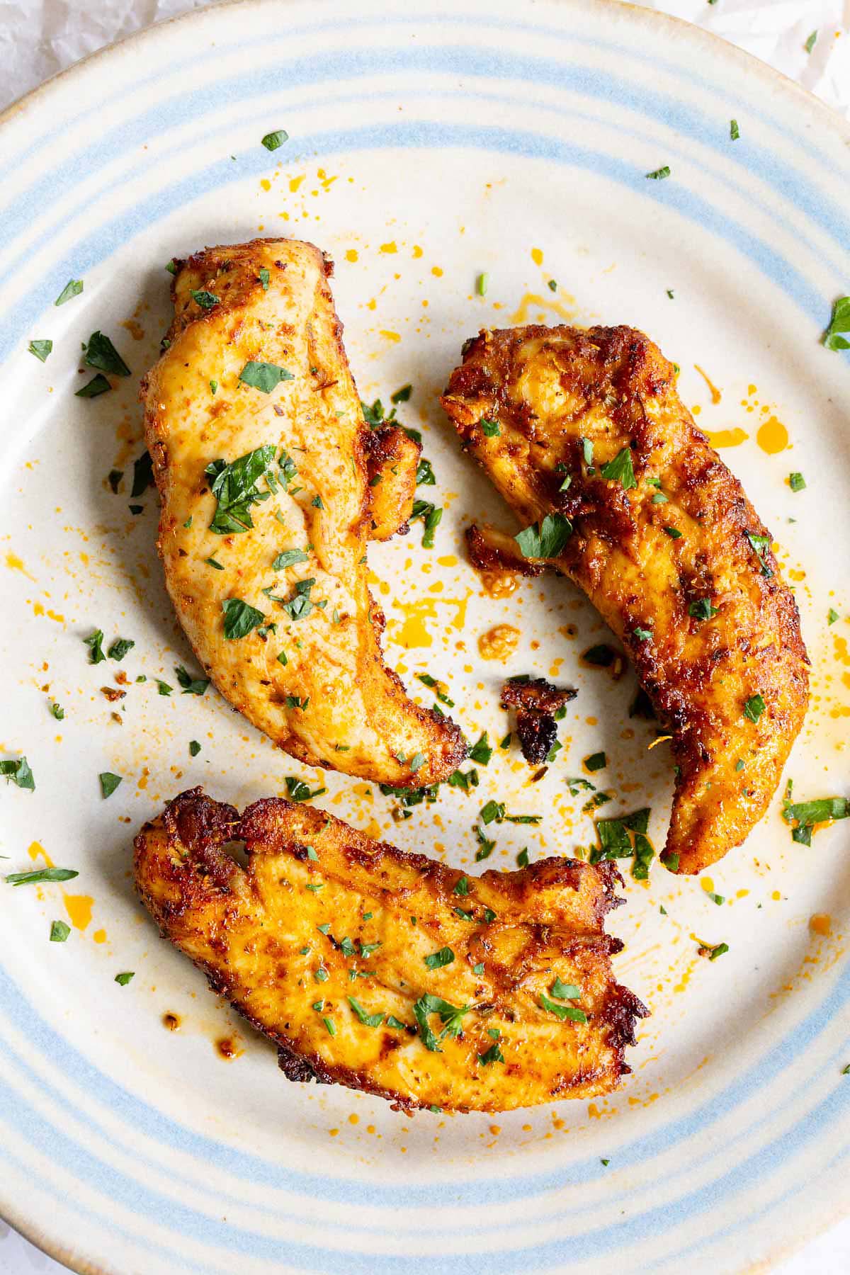 Air fried chicken tenders on a plate