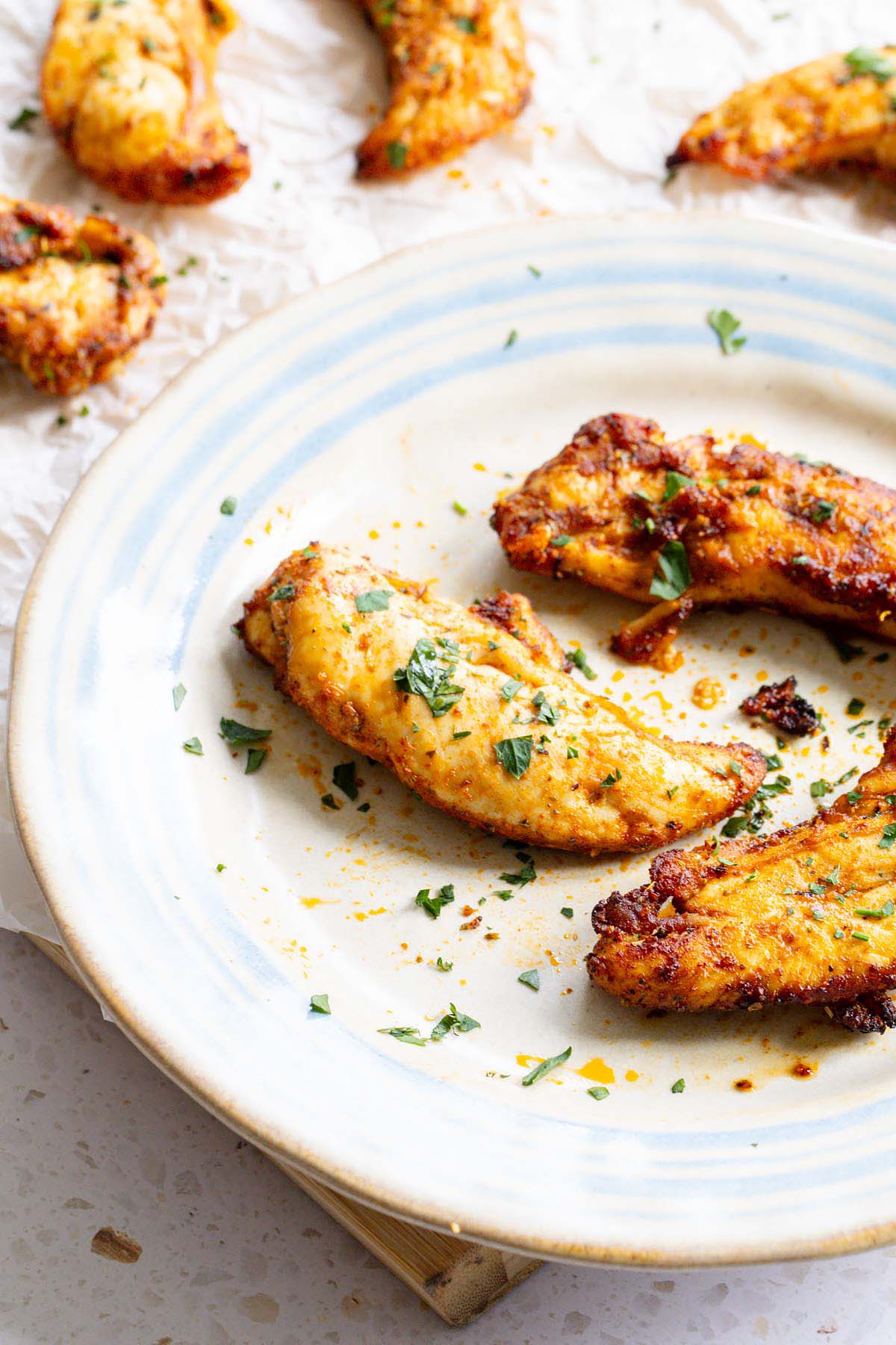 Air fryer chicken tenders on a plate