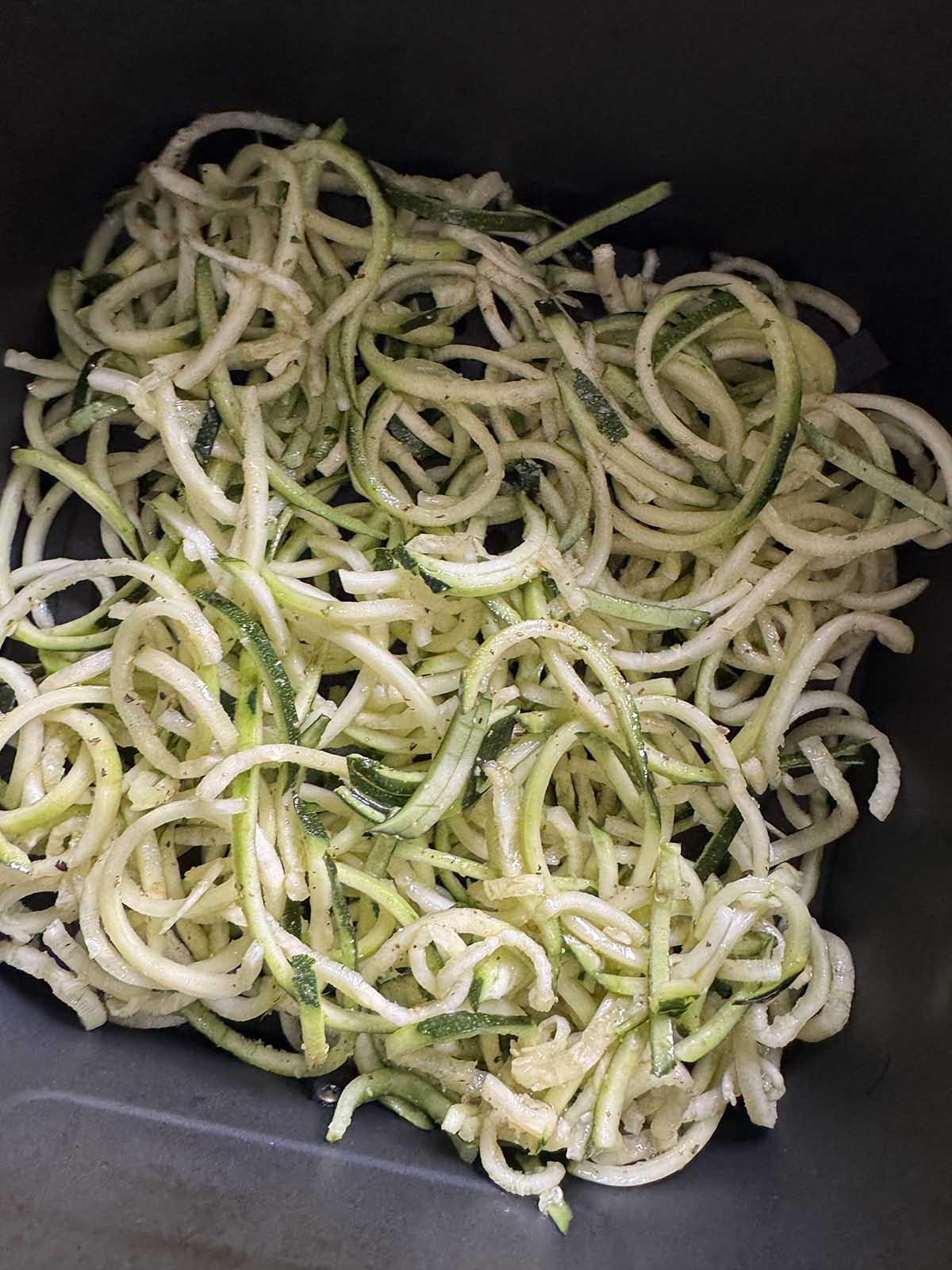 Uncooked zoodles in air fryer