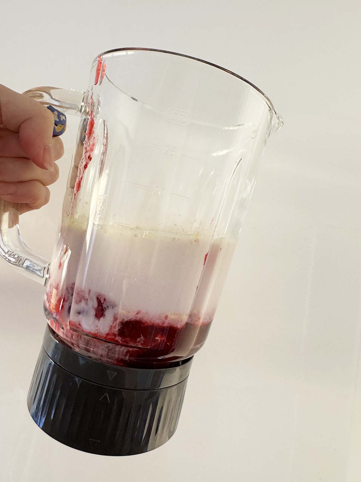 Cranberry and milk in the blender.