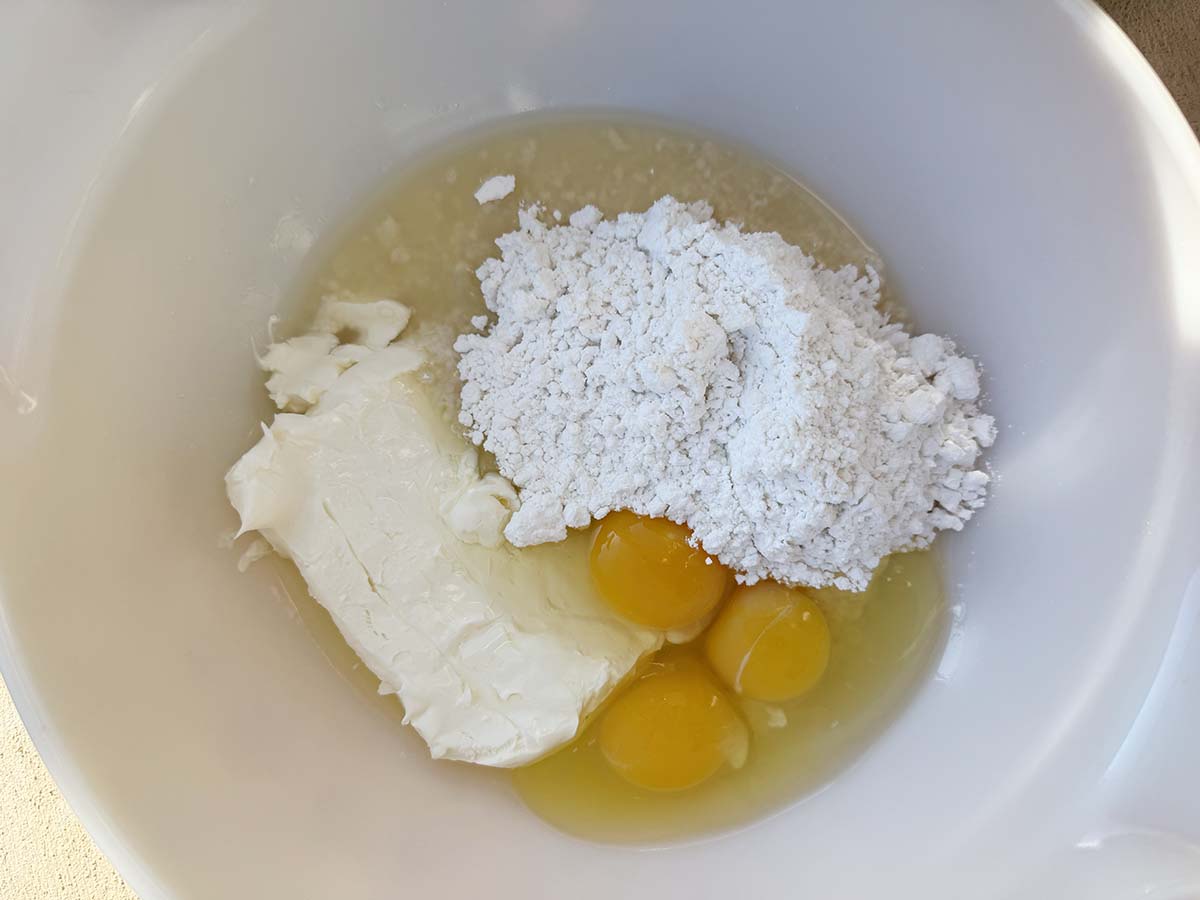 Ingredients for top layer in a bowl