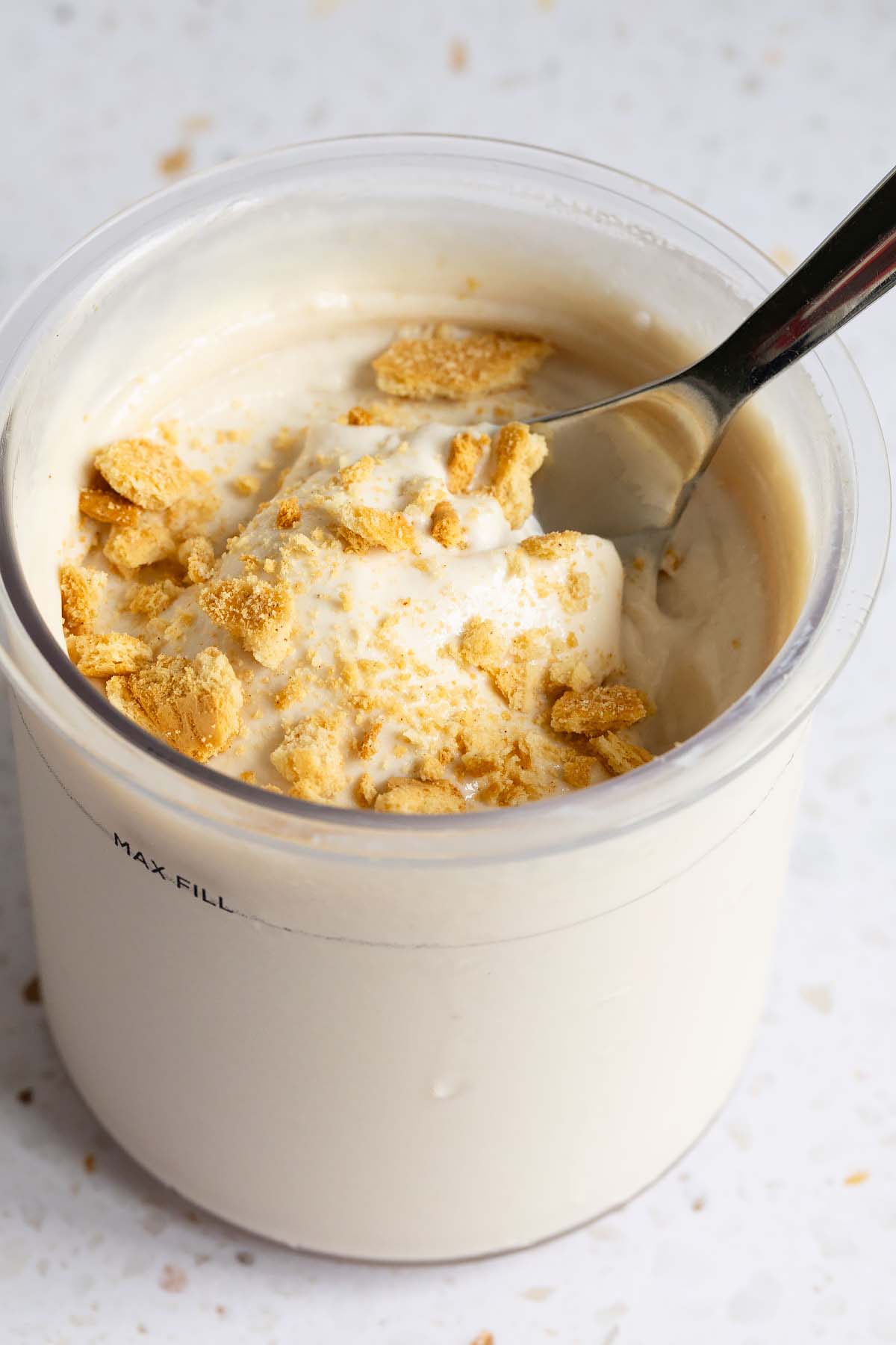Ninja Creami banana ice cream topped with crushed graham crackers