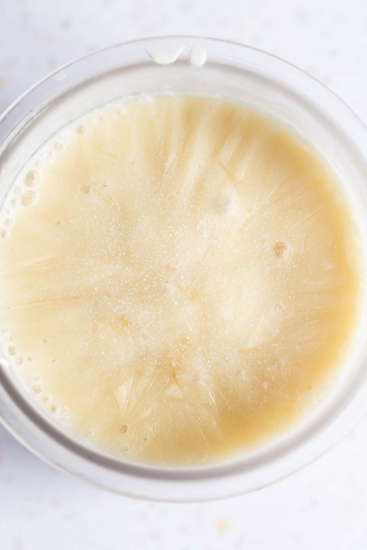 Frozen vanilla frozen yogurt in Creami container