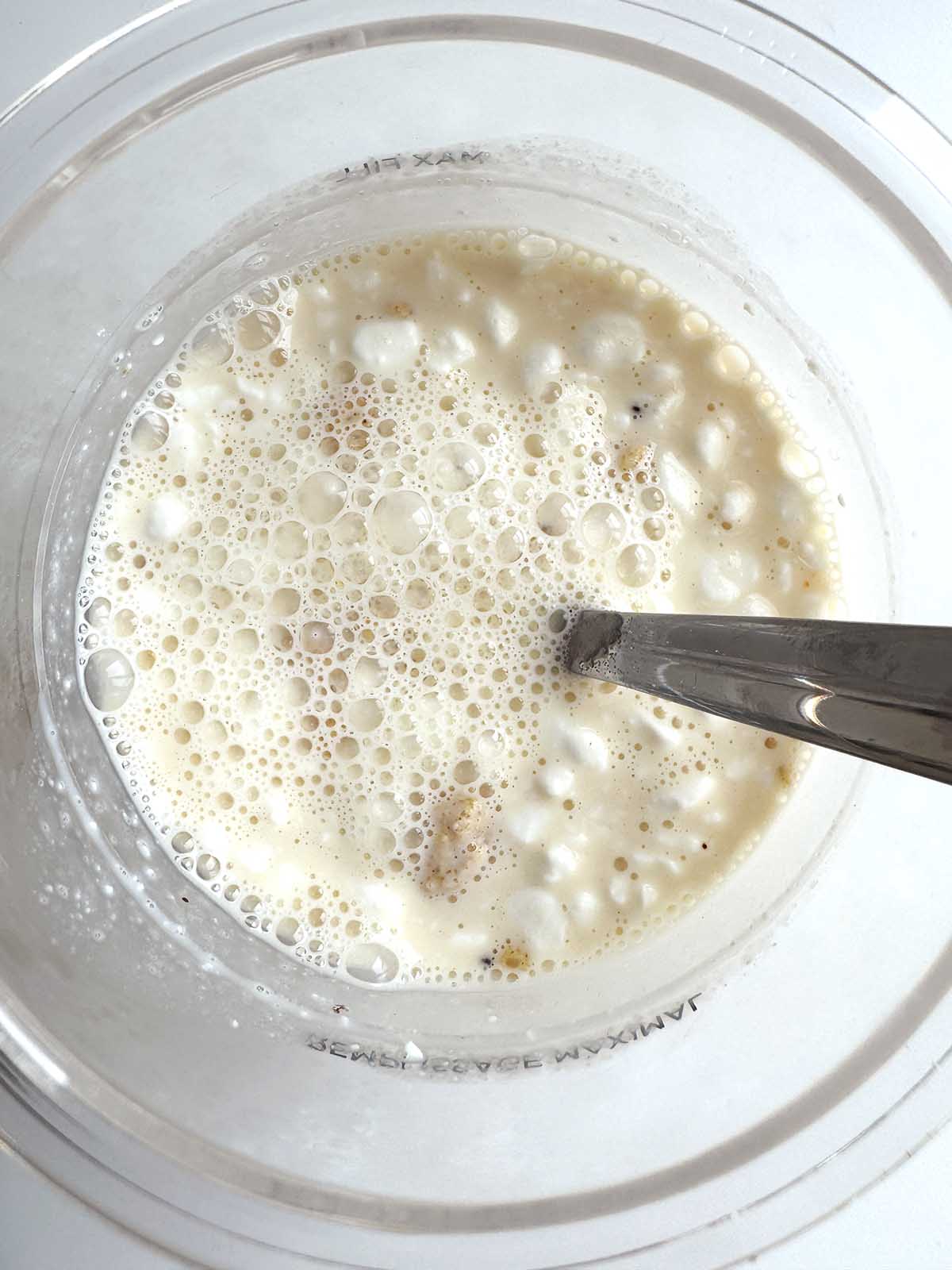 Stroopwafel ice cream ingredients mixed together