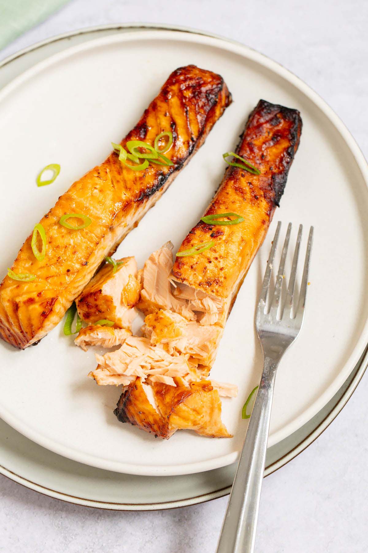 Ninja air fryer salmon flaked on a plate