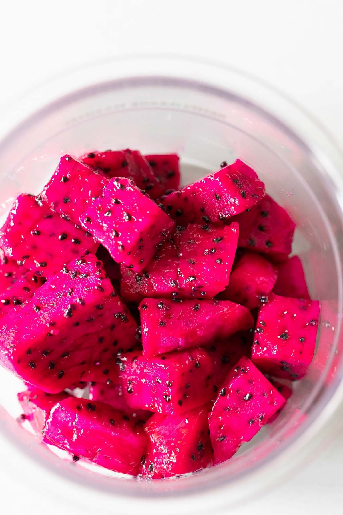 Cubed dragonfruit in Ninja Creami container