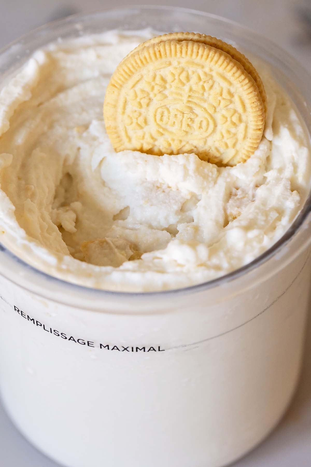 Golden Oreo Ninja Creami with an Oreo topping it.