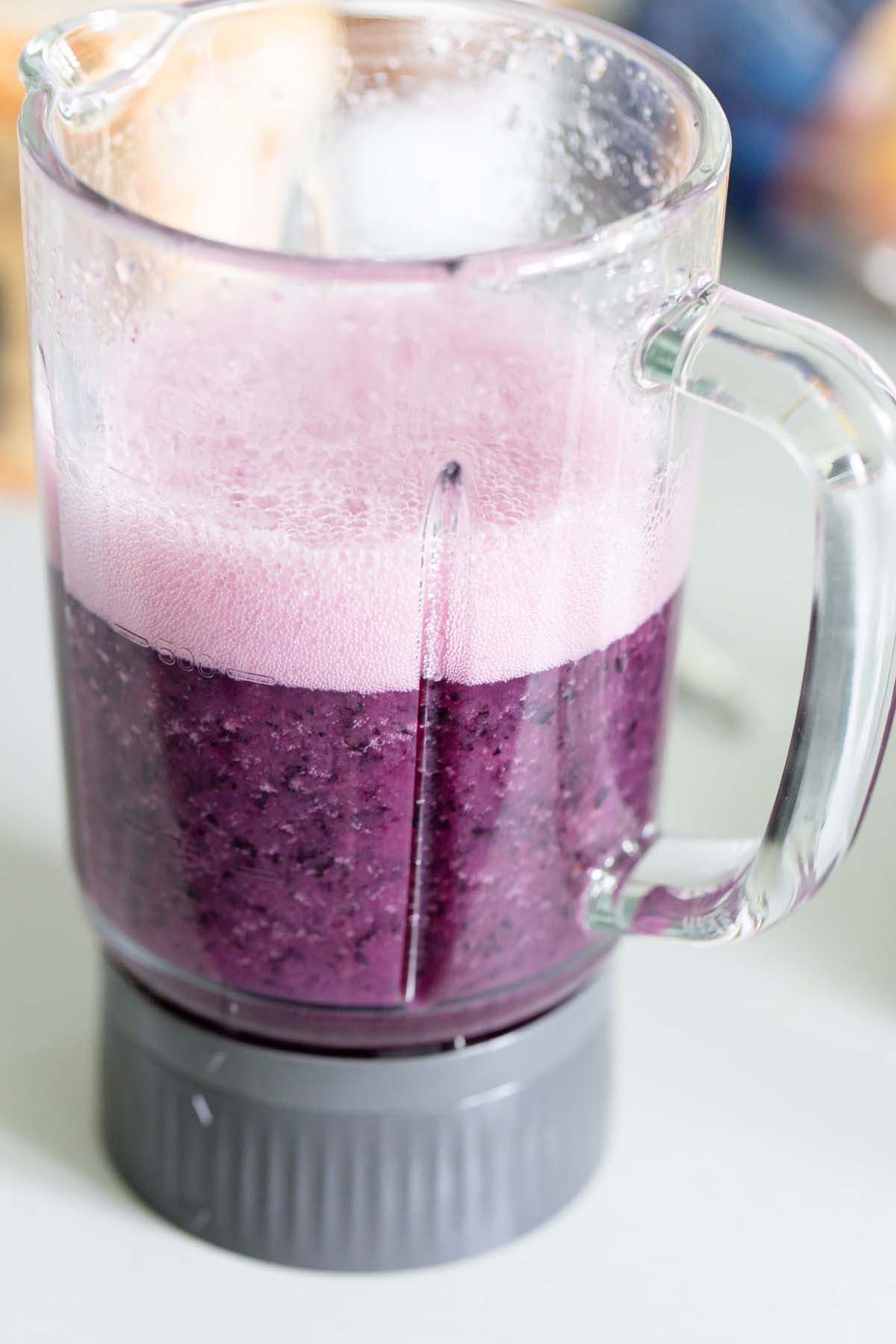 Blended grape sorbet ingredients in blender
