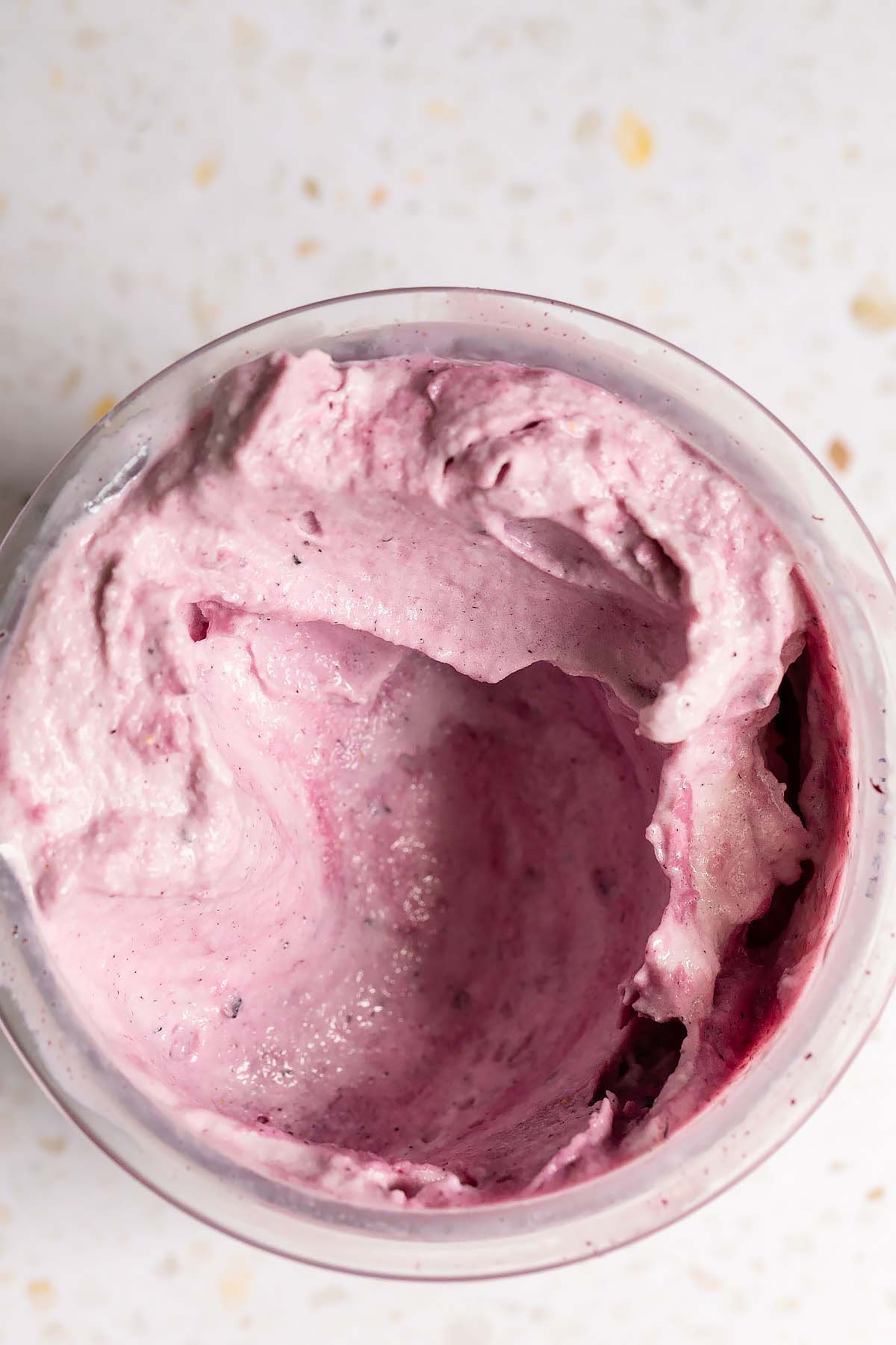Ninja Creami lemon blueberry frozen yogurt from the top down