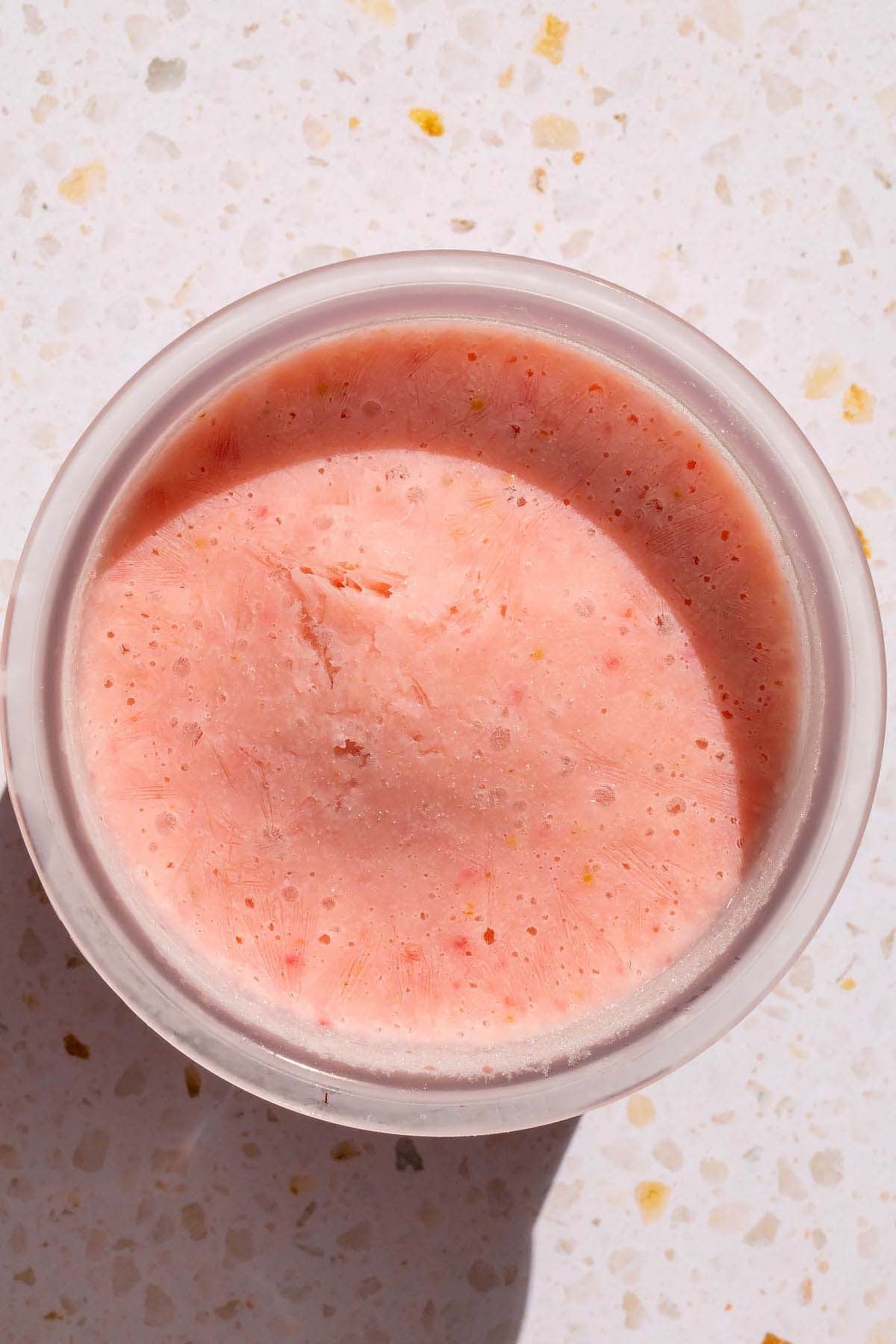 Frozen strawberry ricotta ice cream from the top down