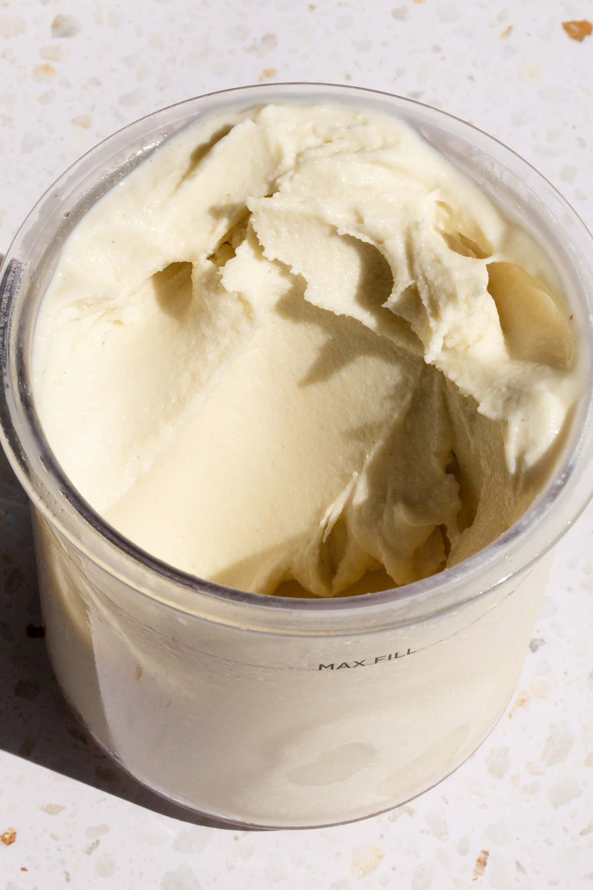Processed ice cream for Ninja Creami banoffee ice cream