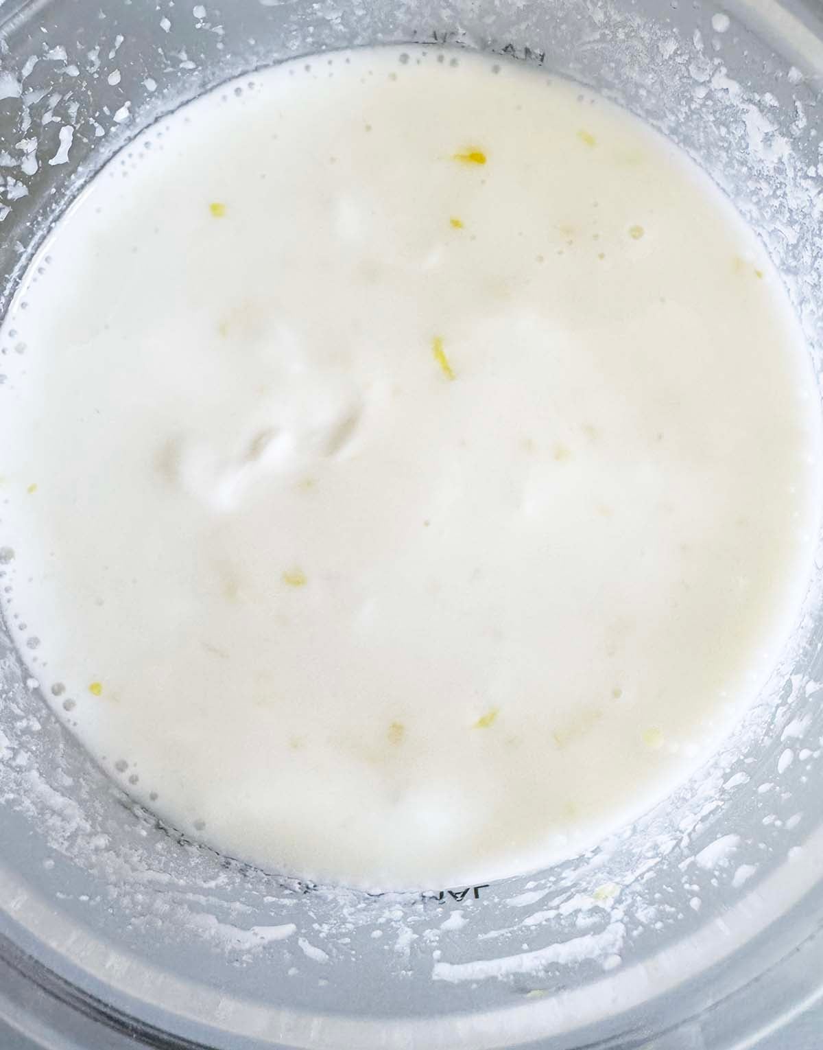 Ninja Creami lemon frozen yogurt ingredients mixed together