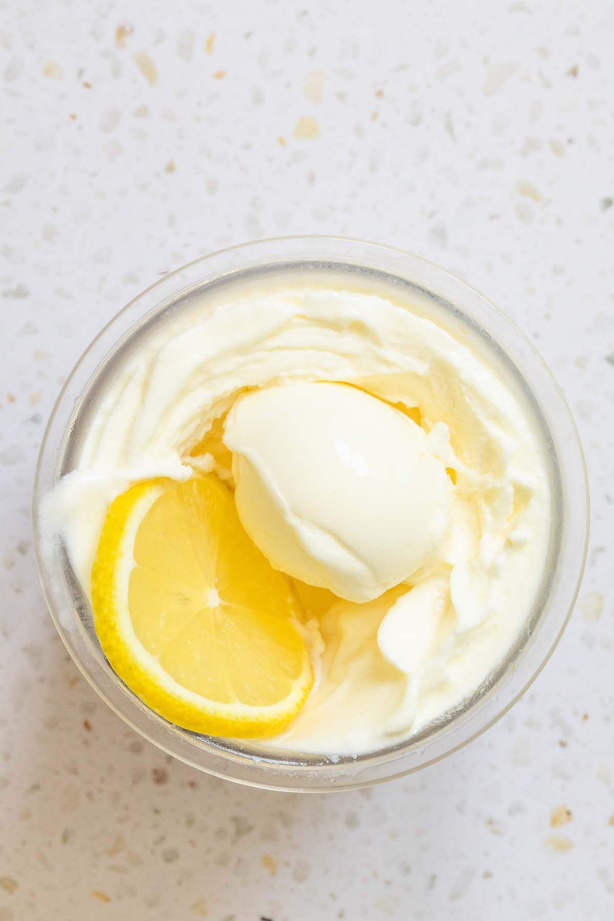 Ninja Creami lemon frozen yogurt from the top down
