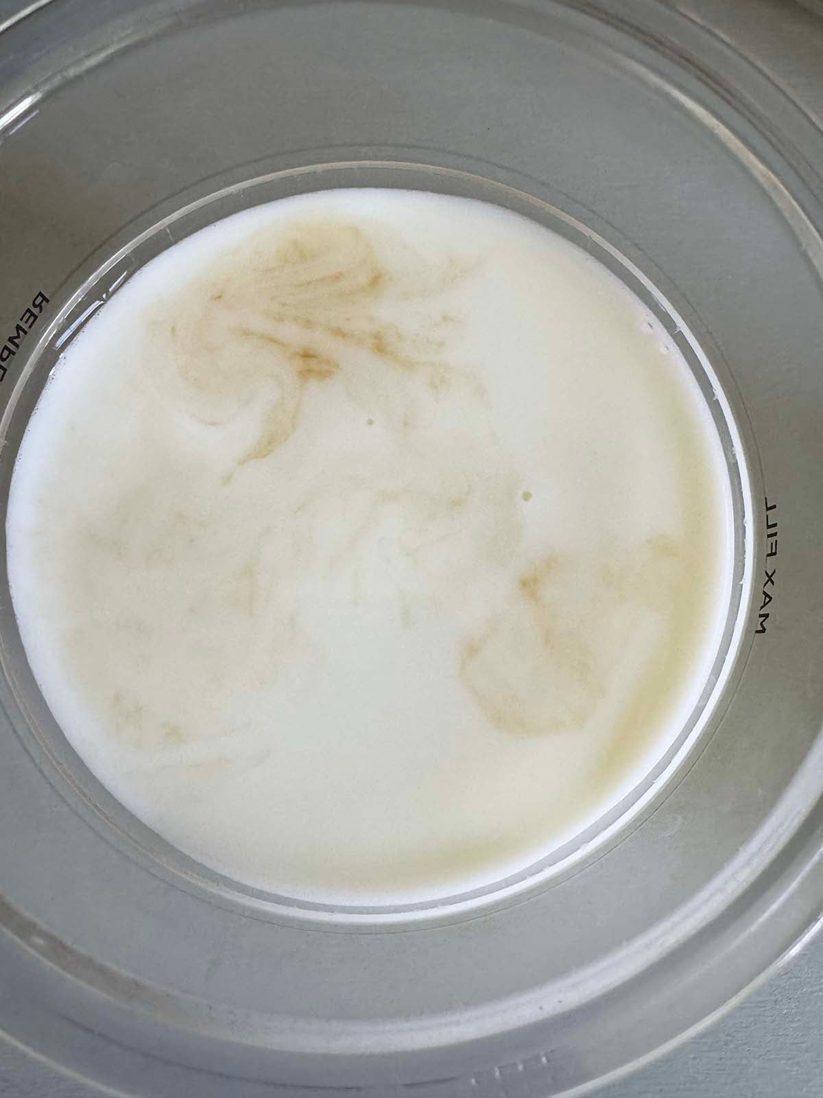Mixing together ingredients for sweetened condesnsed milk ice cream