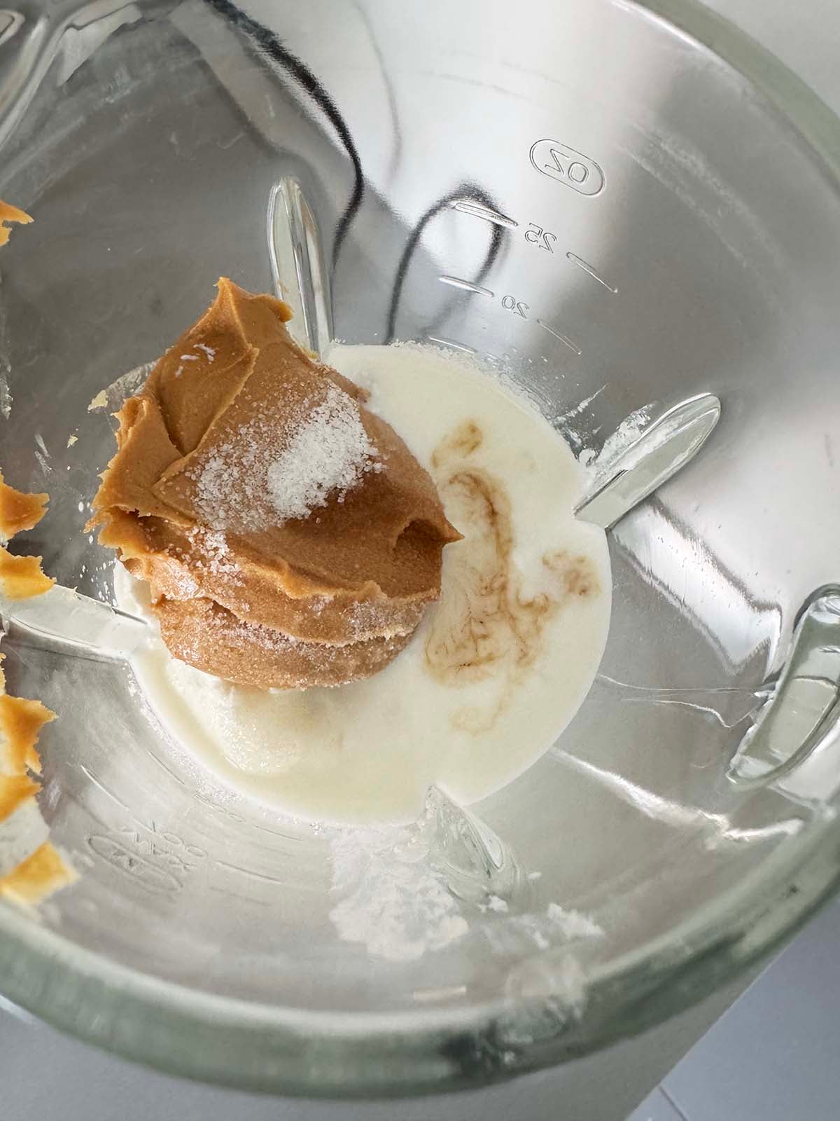 Ingredients in blender for peanut butter ice cream